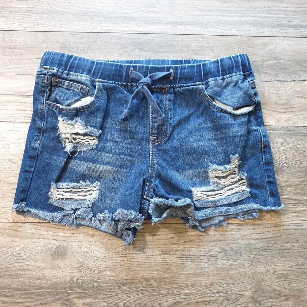 Distressed Denim Elastic Waist Pull On Shorts YMI Dream Medium 32" Waist Women
